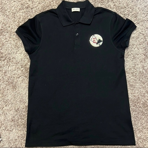 Saint Laurent / Never Say Never Glitter Patch Black Polo - Picture 2 of 6